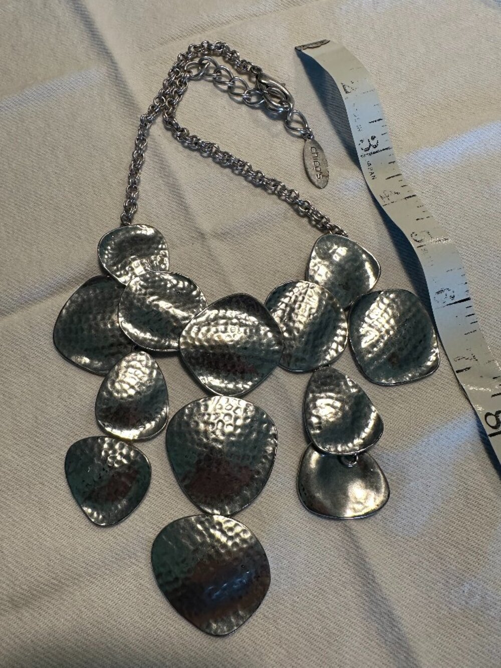 Chico's Hammered Silver Tone Statement Necklace